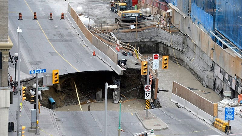 A sinkhole opening up in downtown Ottawa